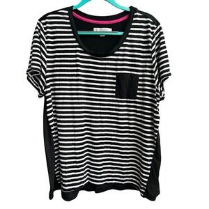 Company Ellen Tracy Womens 2X Black White Striped Short Sleeve Pocket Top Shirt
